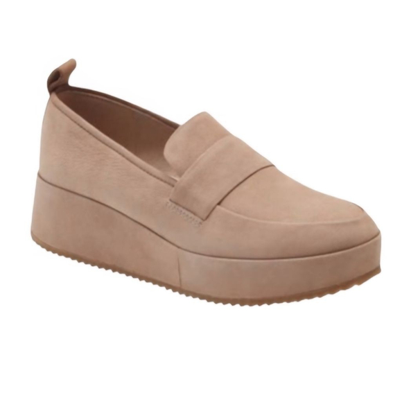 EILEEN FISHER Max Nubuck Leather Wedge Platform Loafers in Earth 6.5